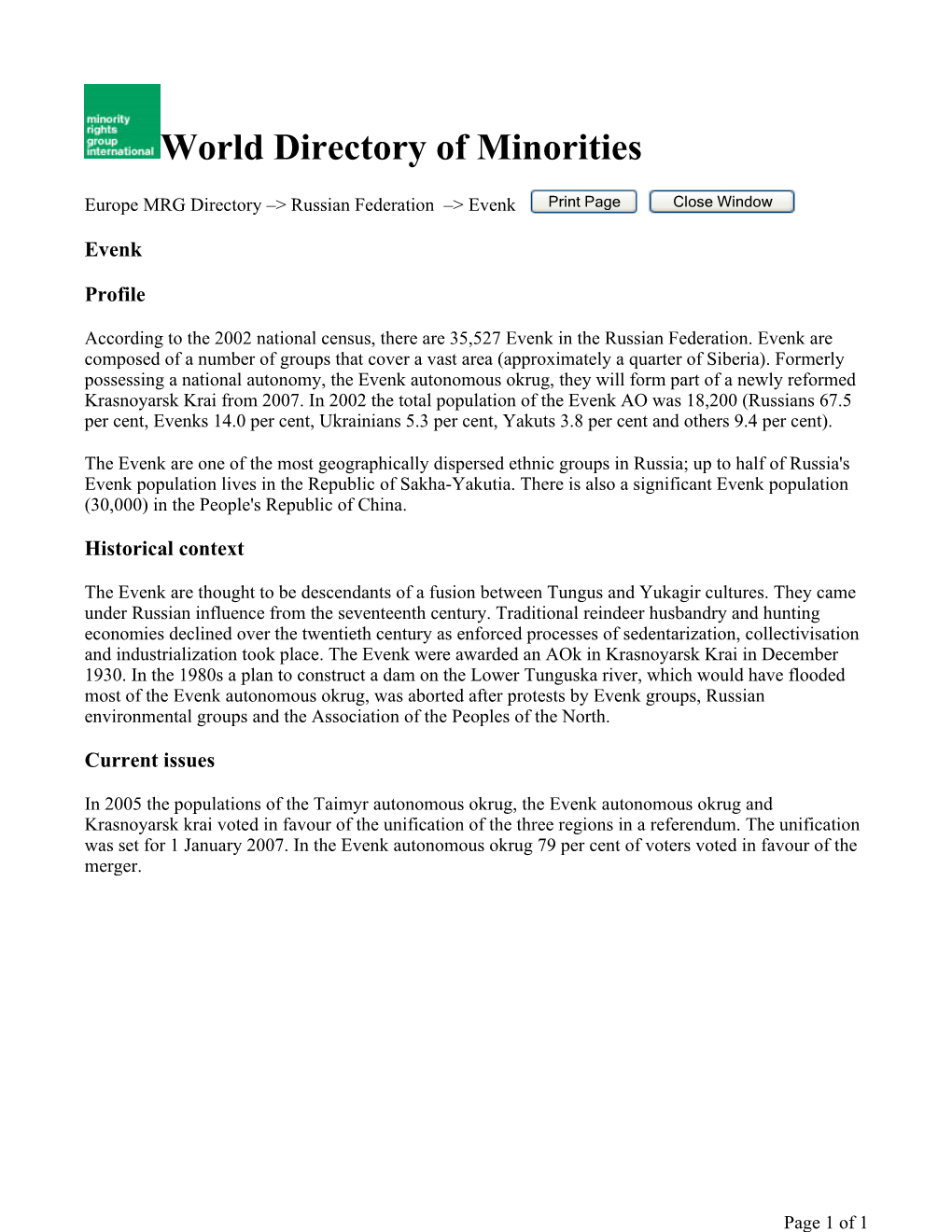 World Directory of Minorities