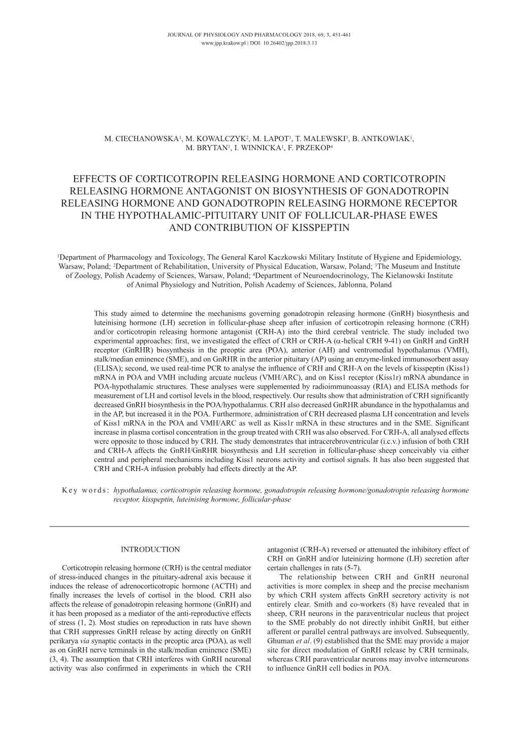 Effects of Corticotropin Releasing Hormone And