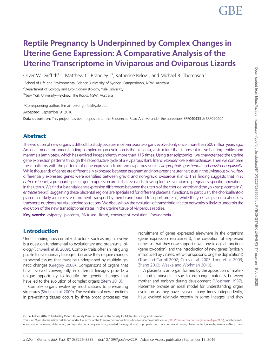 Reptile Pregnancy Is Underpinned by Complex Changes in Uterine Gene Expression: a Comparative Analysis of The