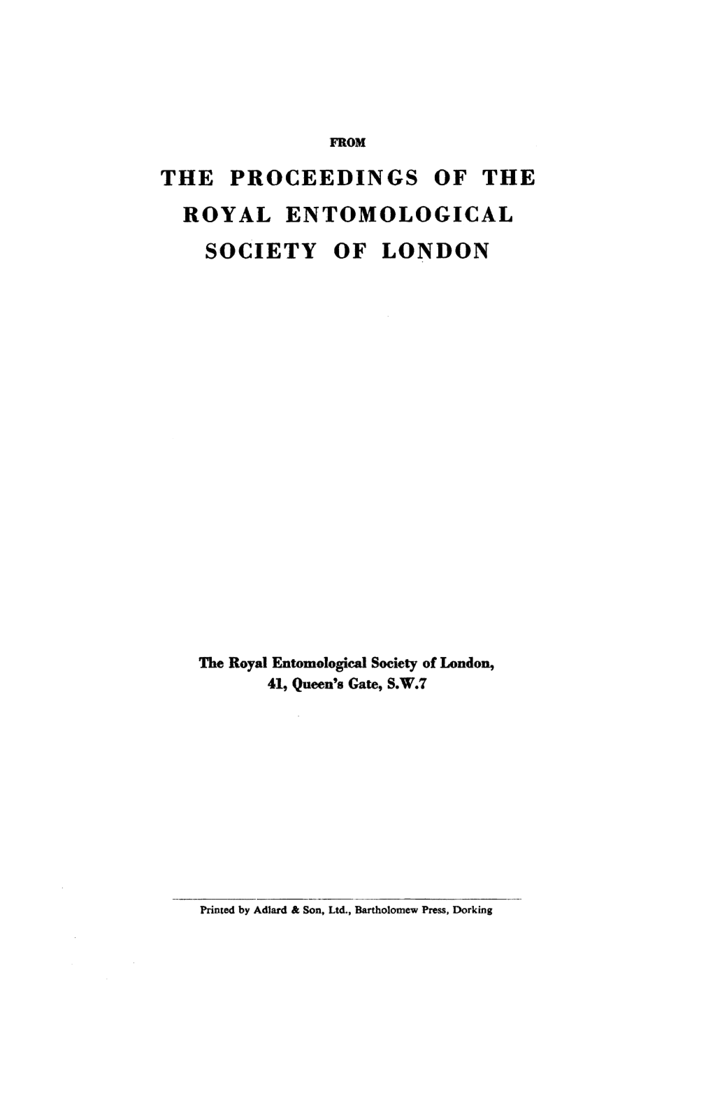 The Proceedings of the Royal Entomological Society of London