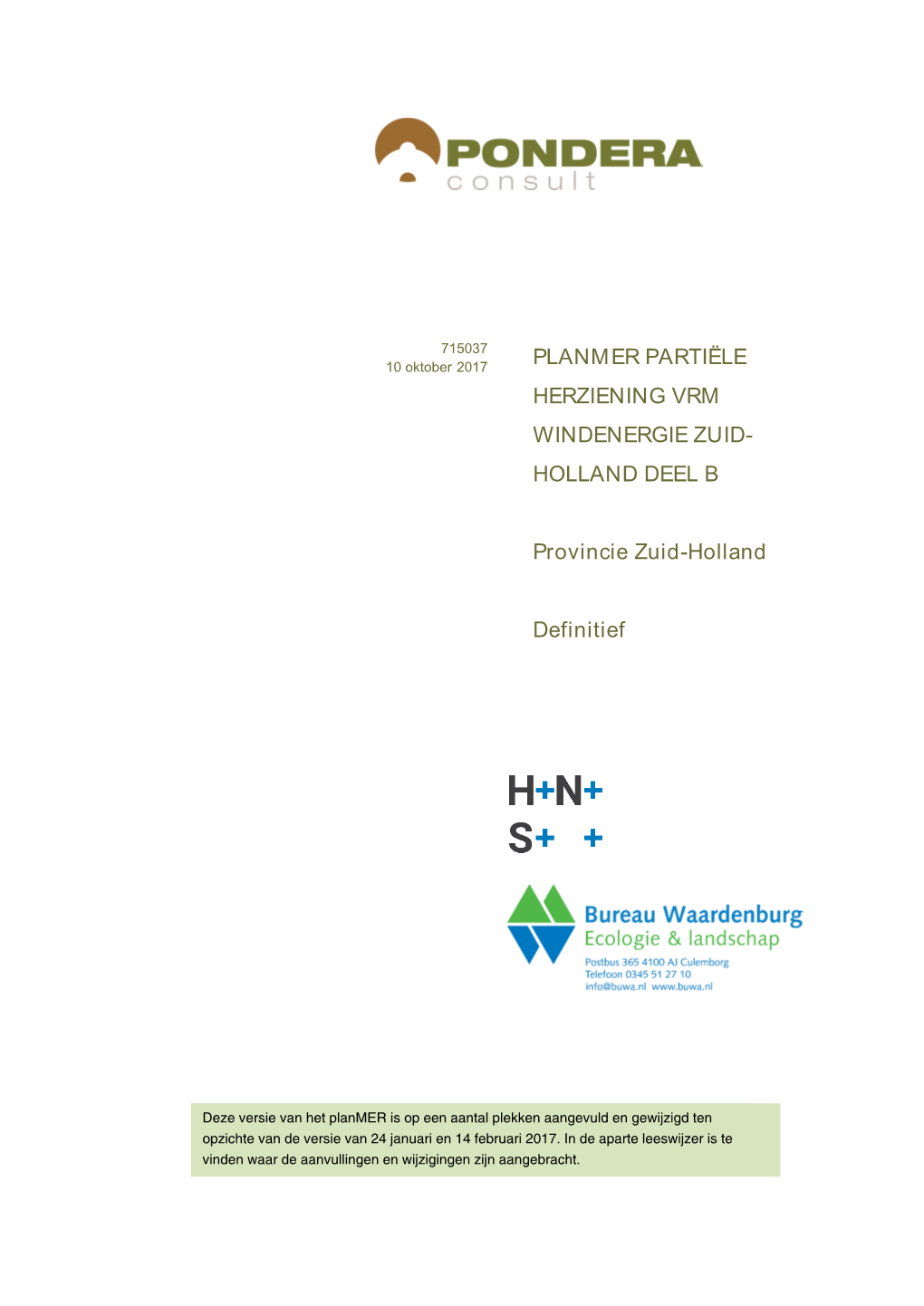 Planmer Partiële Herziening VRM Windenergie Zuid-Holland Deel B Soort Document Definitief
