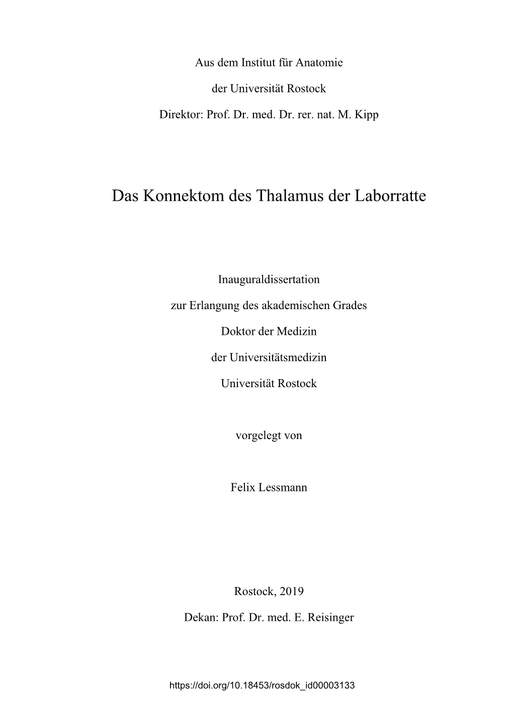 Das Konnektom Des Thalamus Der Laborratte