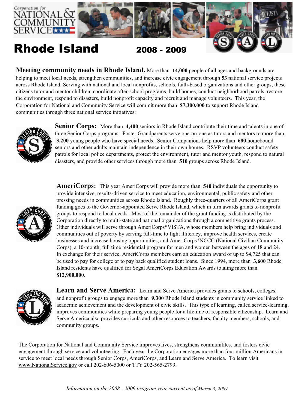 Rhode Island 2008 - 2009