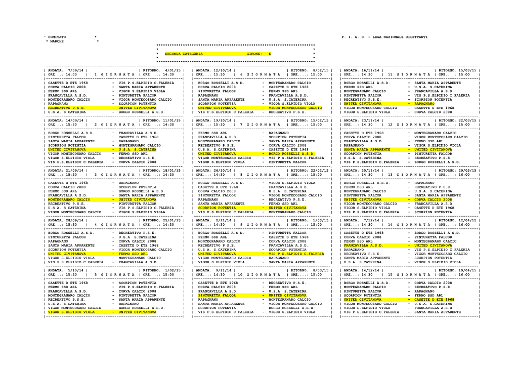 Calendario 2A Categoria Gir E