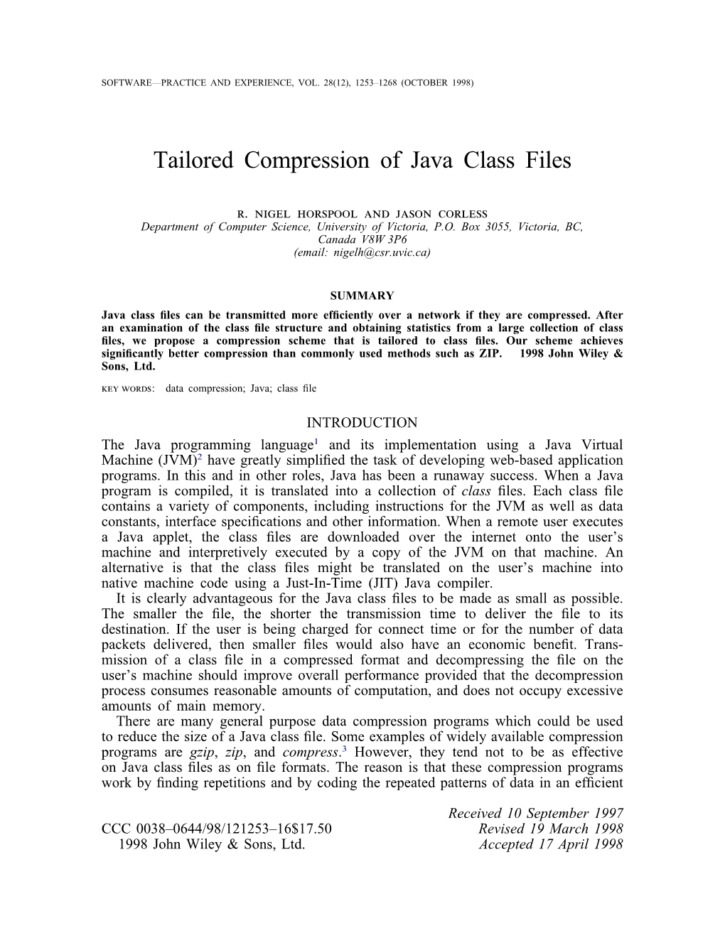 Tailored Compression of Java Class Files