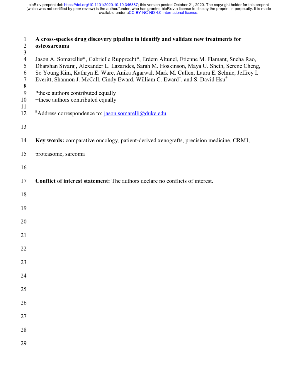 A Cross-Species Drug Discovery Pipeline to Identify and Validate New Treatments for 2 Osteosarcoma 3 4 Jason A