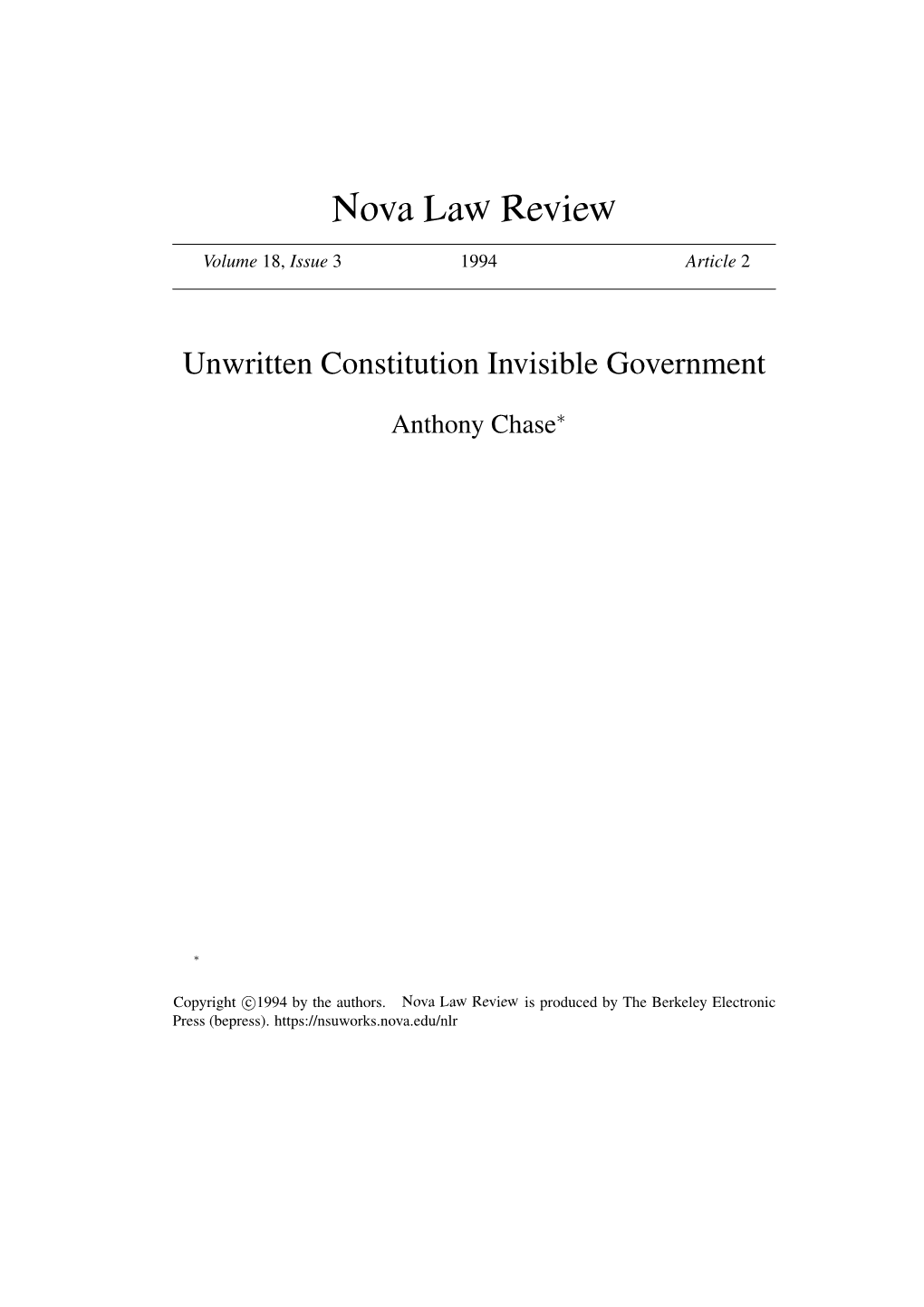 Unwritten Constitution Invisible Government