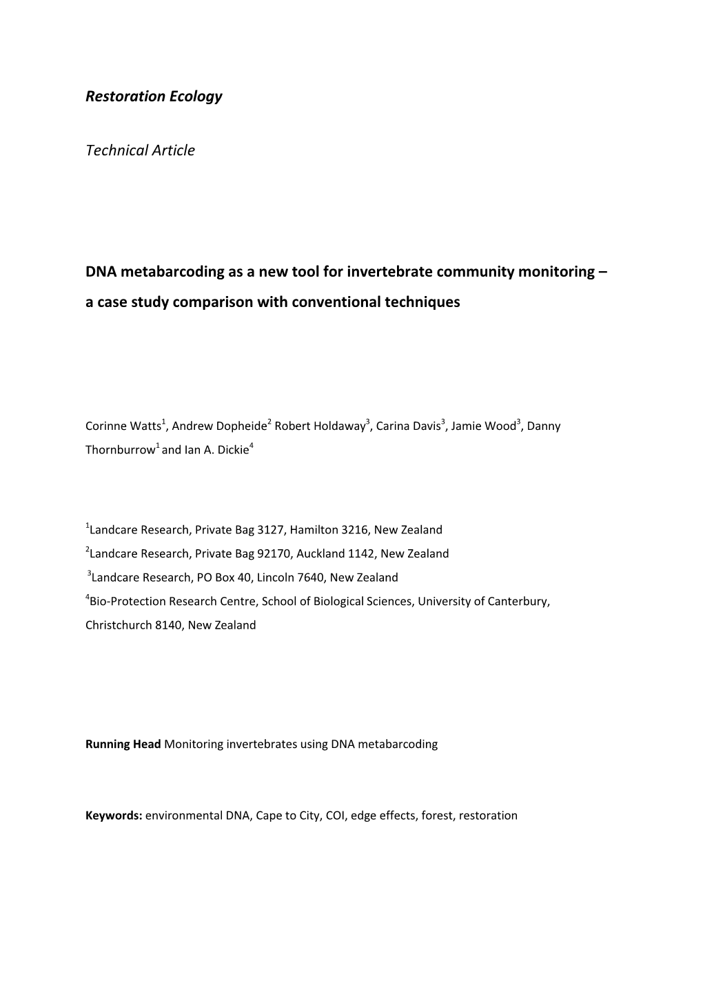 DNA Metabarcoding As a New Tool for Invertebrate Community Monitoring – a Case Study Comparison with Conventional Techniques