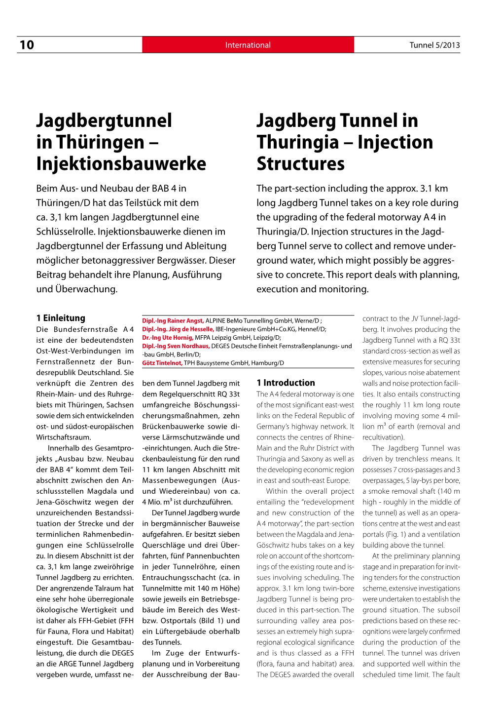 Jagdbergtunnel in Thüringen – Injektionsbauwerke
