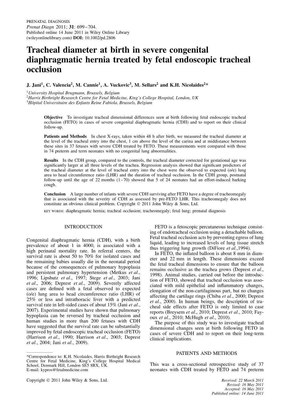 Tracheal Diameter at Birth in Severe Congenital Diaphragmatic Hernia Treated by Fetal Endoscopic Tracheal Occlusion