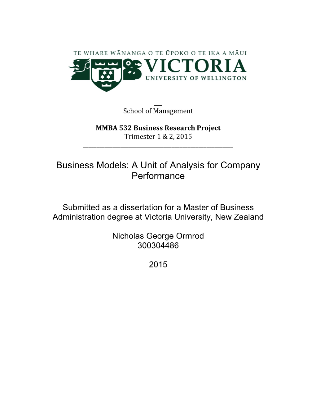 Business Models: a Unit of Analysis for Company Performance