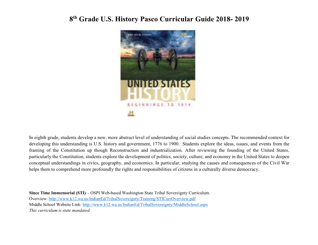 8Th Grade US History Pasco Curricular Guide 2018