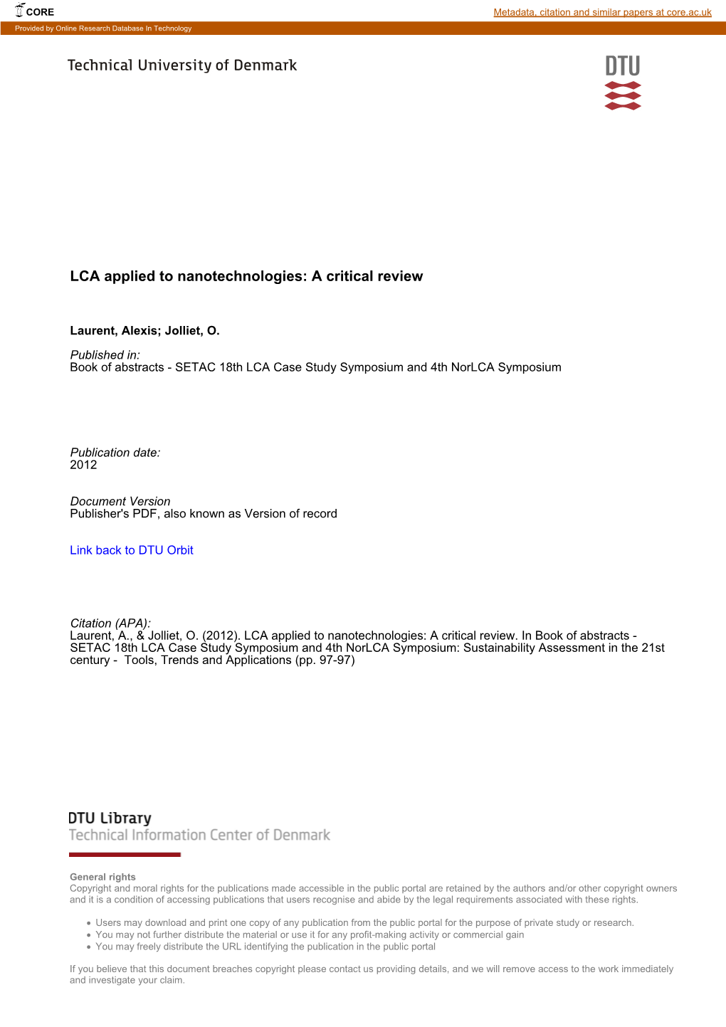 LCA Applied to Nanotechnologies: a Critical Review