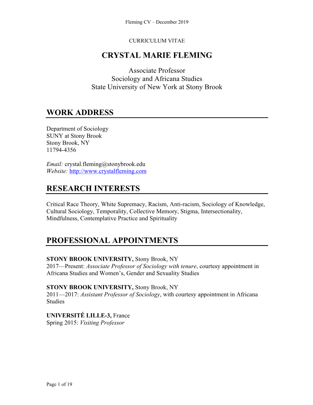 Crystal Marie Fleming Work Address Research