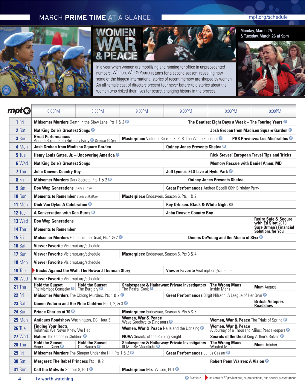 MARCH PRIME TIME at a GLANCE Mpt.Org/Schedule