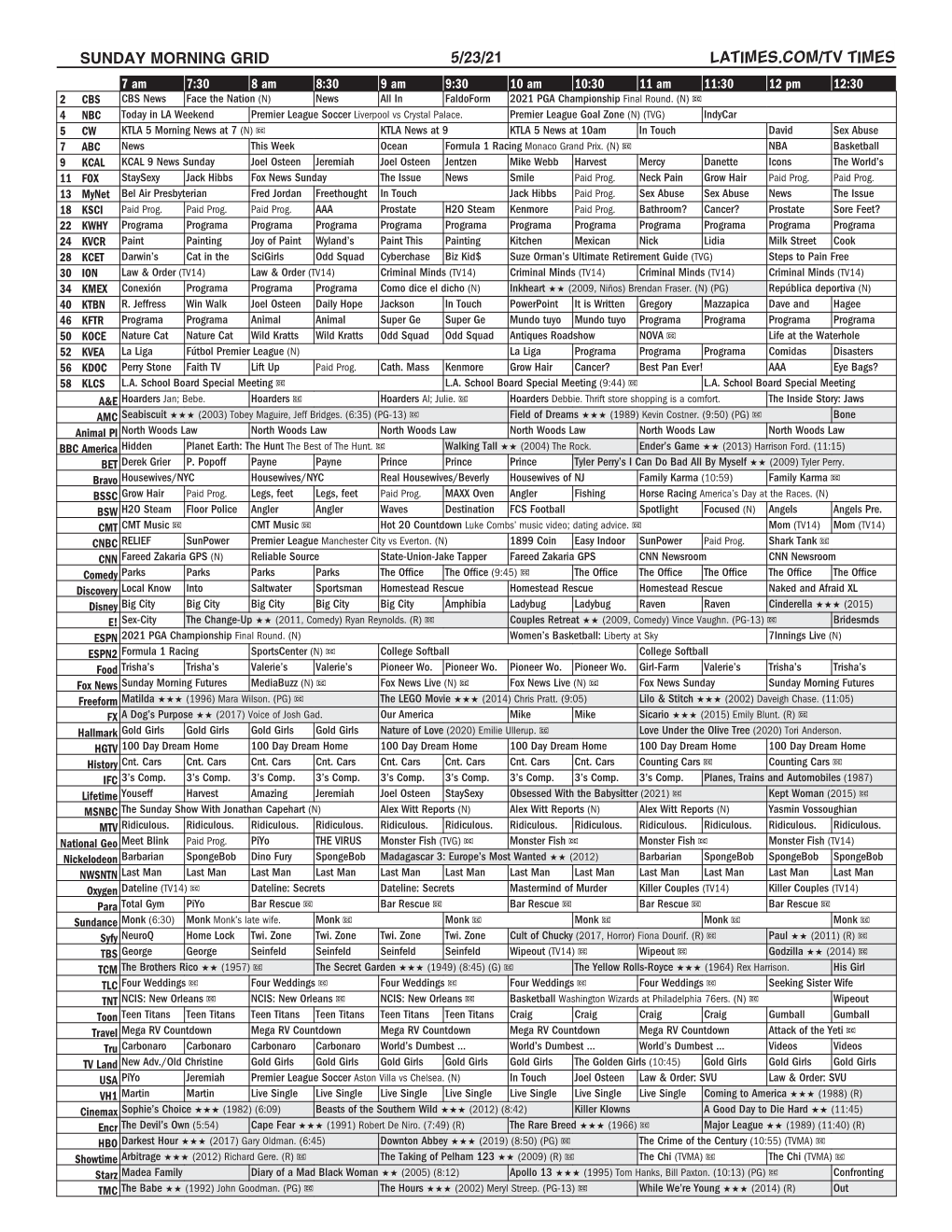 Sunday Morning Grid 5/23/21 Latimes.Com/Tv Times