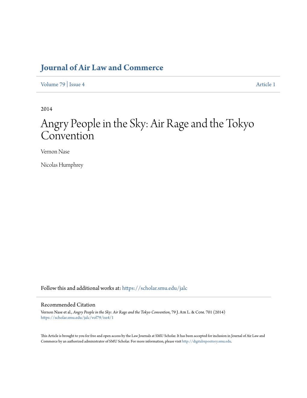 Air Rage and the Tokyo Convention Vernon Nase