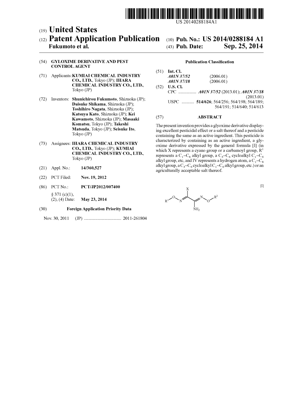 (12) Patent Application Publication (10) Pub. No.: US 2014/0288.184 A1 Fukumoto Et Al