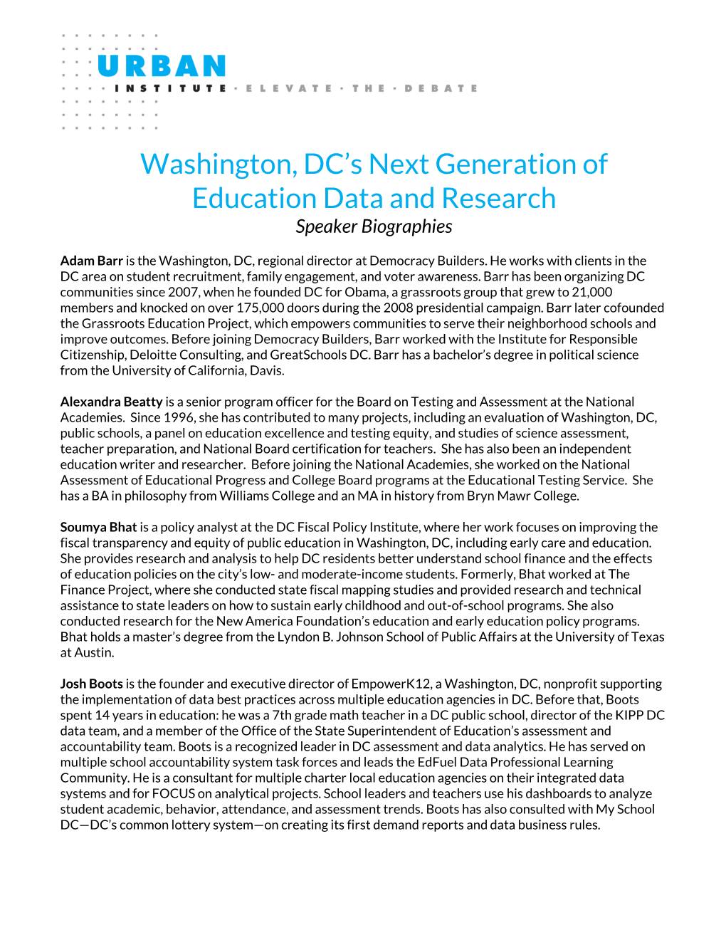 Washington, DC's Next Generation of Education Data and Research