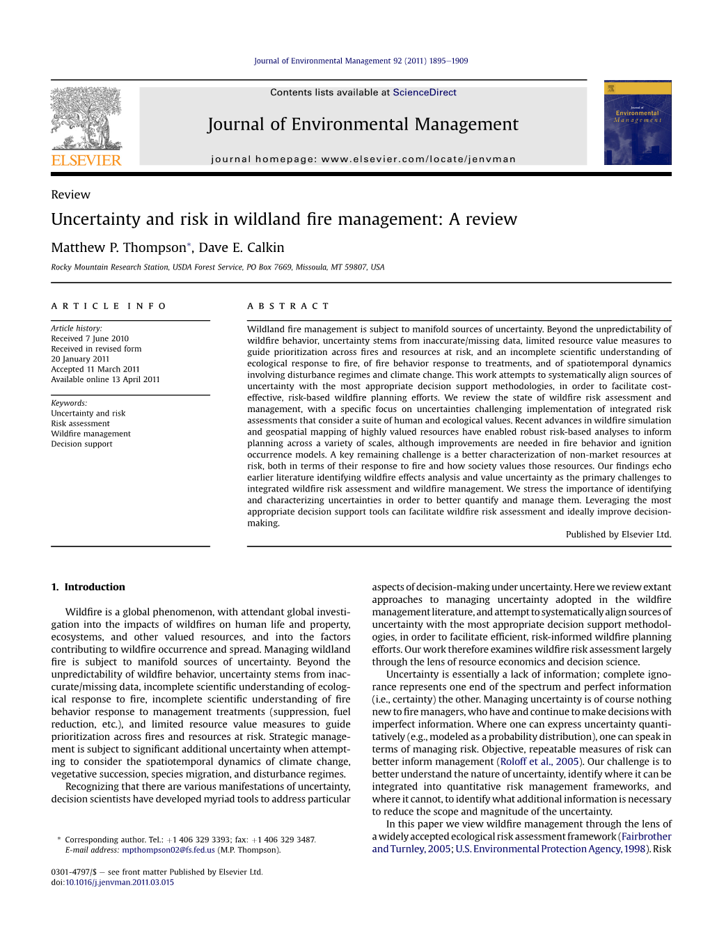 Uncertainty and Risk in Wildland Fire Management