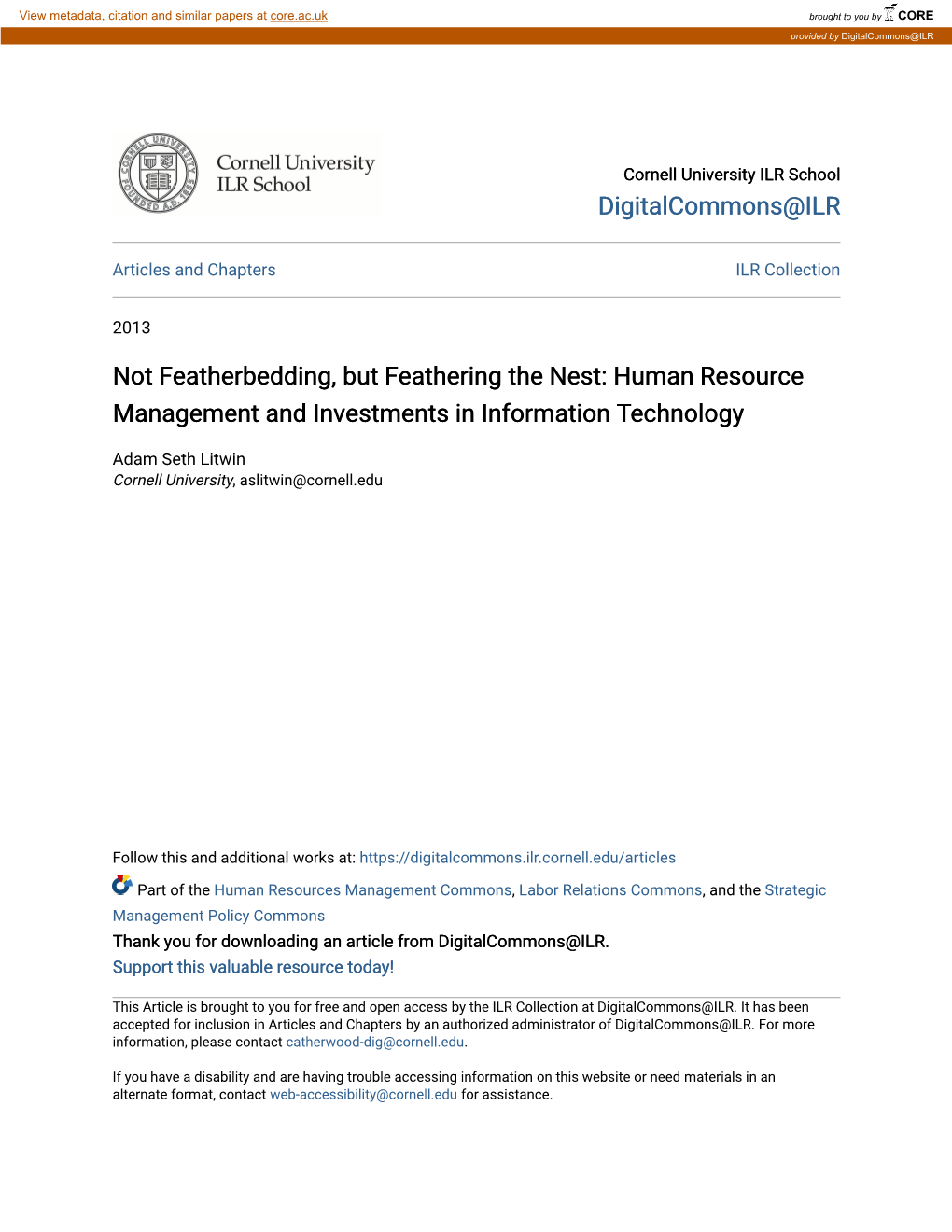 Not Featherbedding, but Feathering the Nest: Human Resource Management and Investments in Information Technology