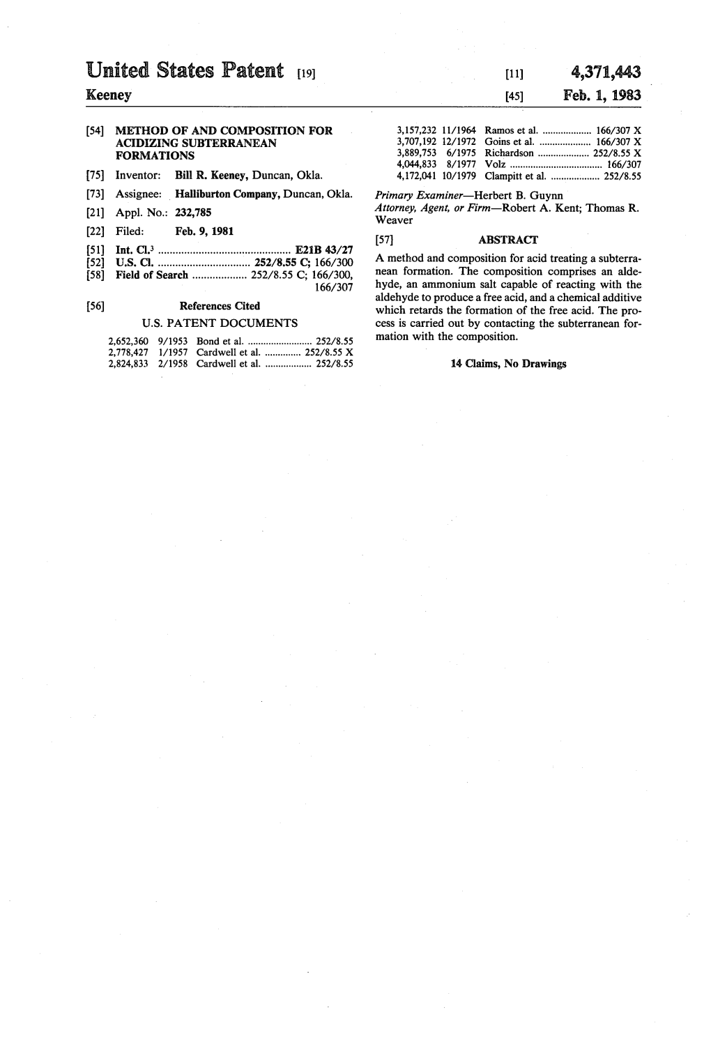 United States Patent (19) 11) 4,371,443 Keeney 45) Feb