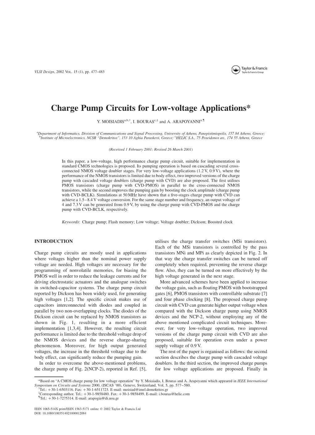 Charge Pump Circuits for Low-Voltage Applications*