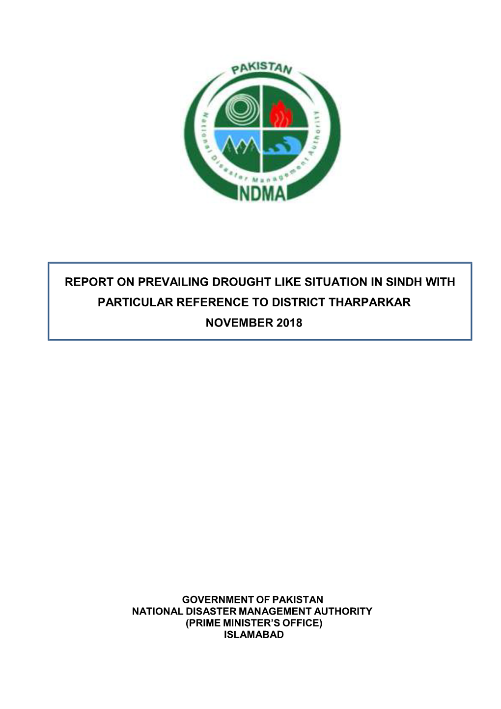 Report on Prevailing Drought Like Situation in Sindh with Particular Reference to District Tharparkar November 2018