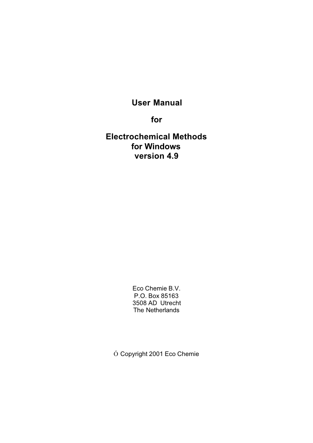 User Manual for Electrochemical Methods for Windows Version