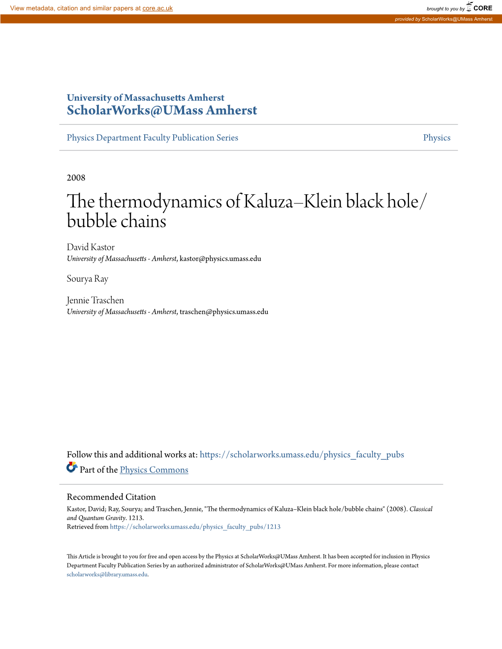 The Thermodynamics of Kaluzaâ•Fiklein Black Hole/Bubble Chains