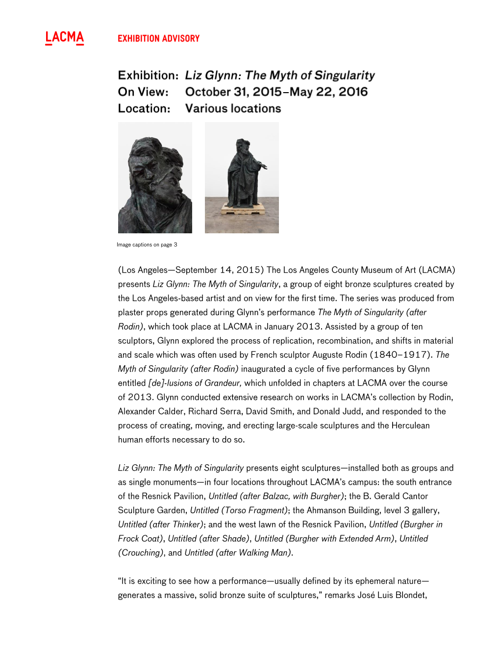 Presents Liz Glynn: the Myth of Singularity, a Group of Eight Bronze Sculptures Created by the Los Angeles-Based Artist and on View for the First Time