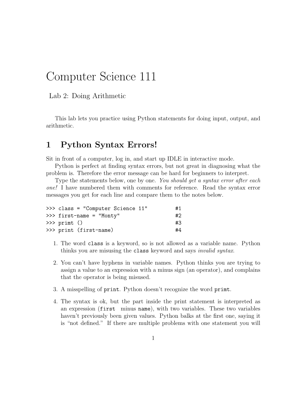 Computer Science 111