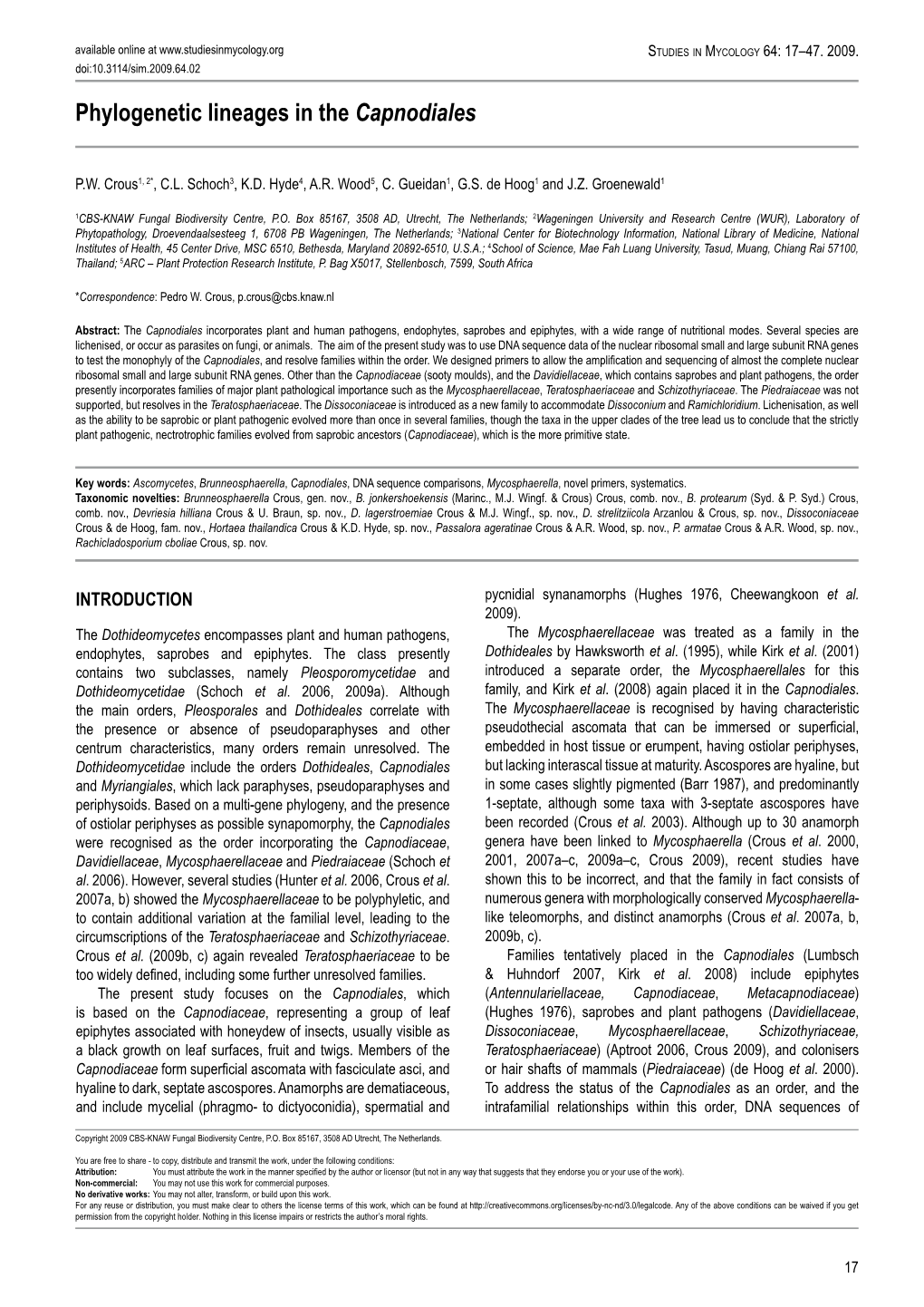 Phylogenetic Lineages in the Capnodiales