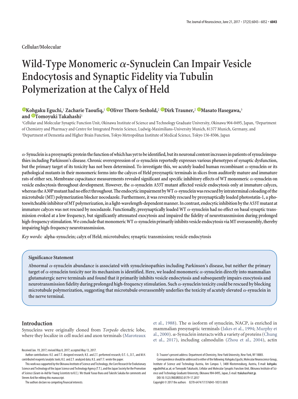 Wild-Type Monomeric Α-Synuclein Can Impair Vesicle Endocytosis