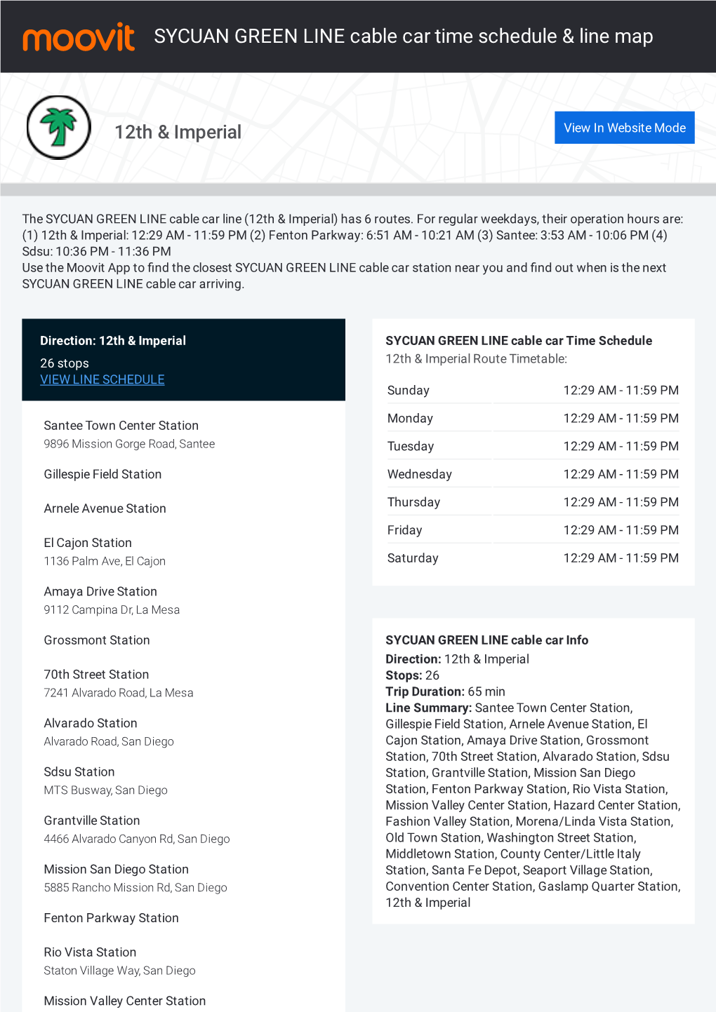 SYCUAN GREEN LINE Cable Car Time Schedule & Line Route