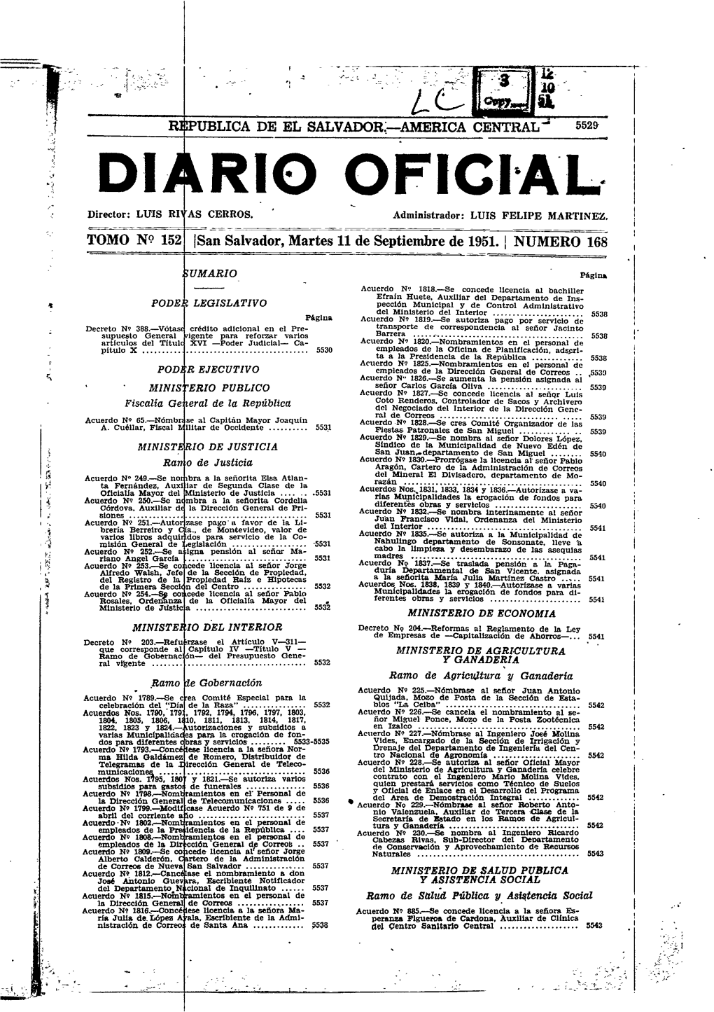 Di Ario Oficial.-San Salvador, 11 De Septiembre De 1951