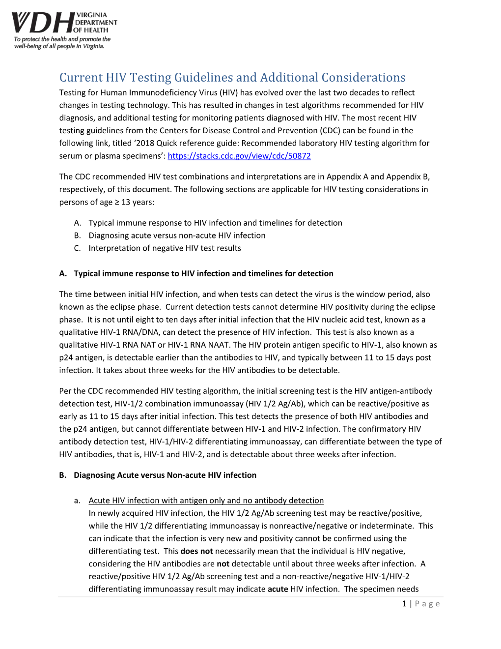 Current HIV Testing Guidelines and Additional Considerations