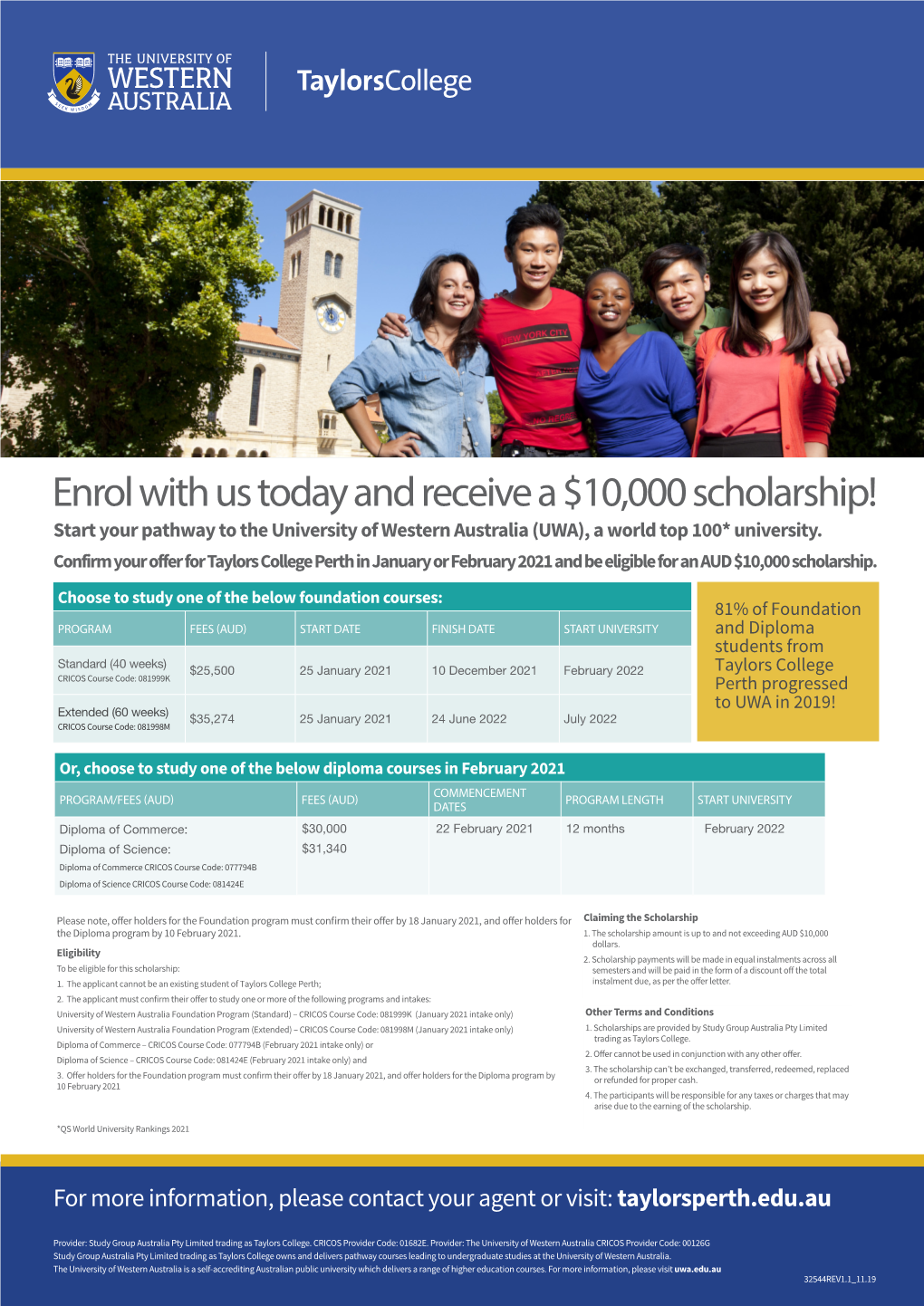 Enrol with Us Today and Receive a $10,000 Scholarship! Start Your Pathway to the University of Western Australia (UWA), a World Top 100* University