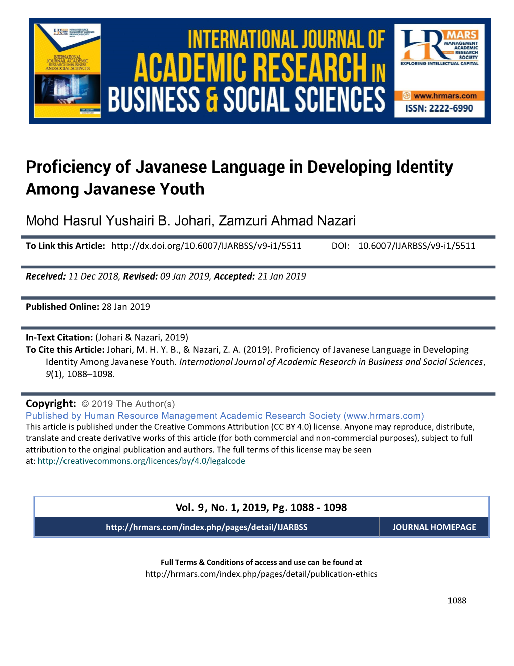 Proficiency of Javanese Language in Developing Identity Among Javanese Youth