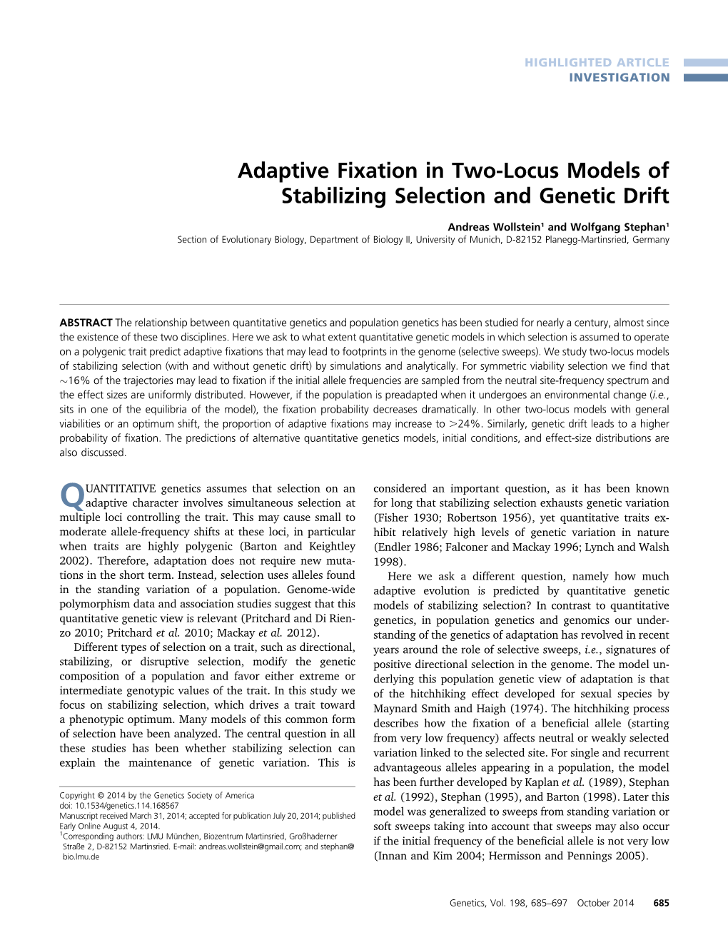 Adaptive Fixation in Two-Locus Models of Stabilizing Selection and Genetic Drift