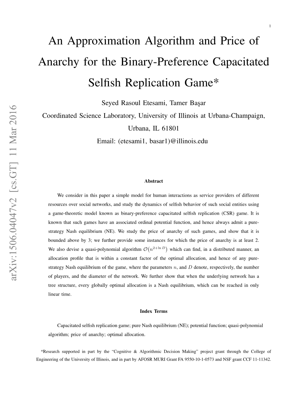 An Approximation Algorithm and Price of Anarchy for the Binary-Preference Capacitated Selﬁsh Replication Game*