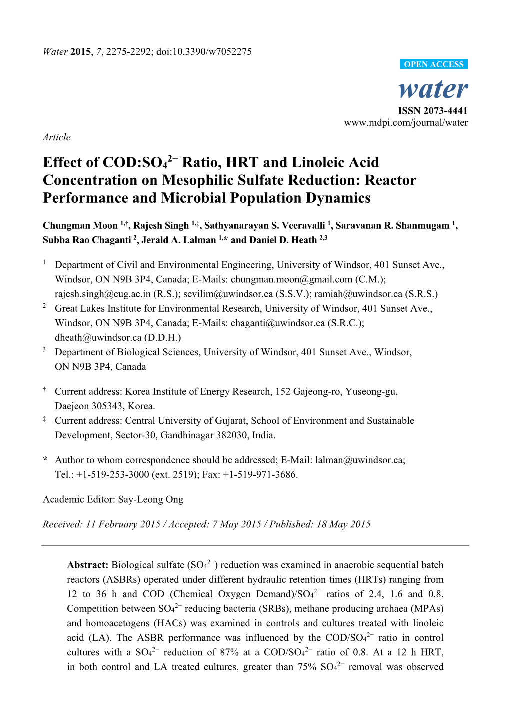 Ratio, HRT and Linoleic Acid Concentration on Mesophilic Sulfate Reduction: Reactor Performance and Microbial Population Dynamics