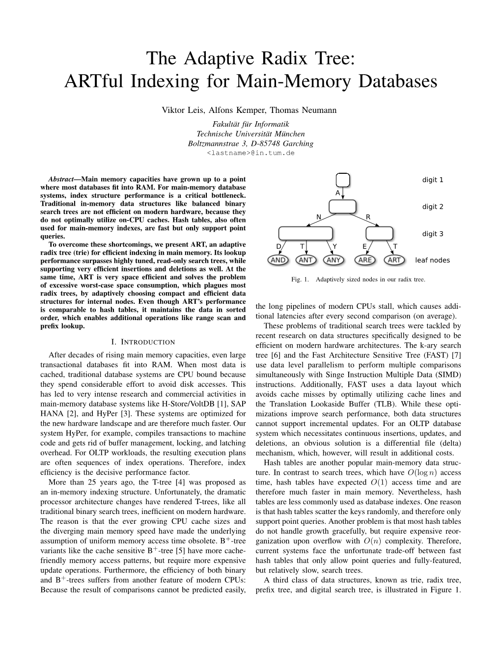 The Adaptive Radix Tree: Artful Indexing for Main-Memory Databases