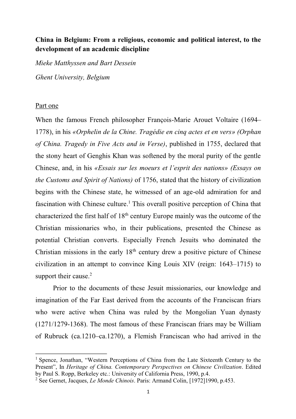 China in Belgium: from a Religious, Economic and Political Interest, to the Development of an Academic Discipline