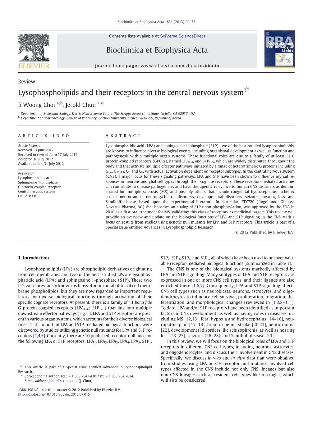 Lysophospholipids and Their Receptors in the Central Nervous System☆