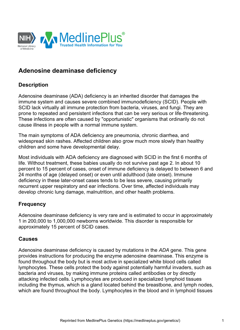 Adenosine Deaminase Deficiency