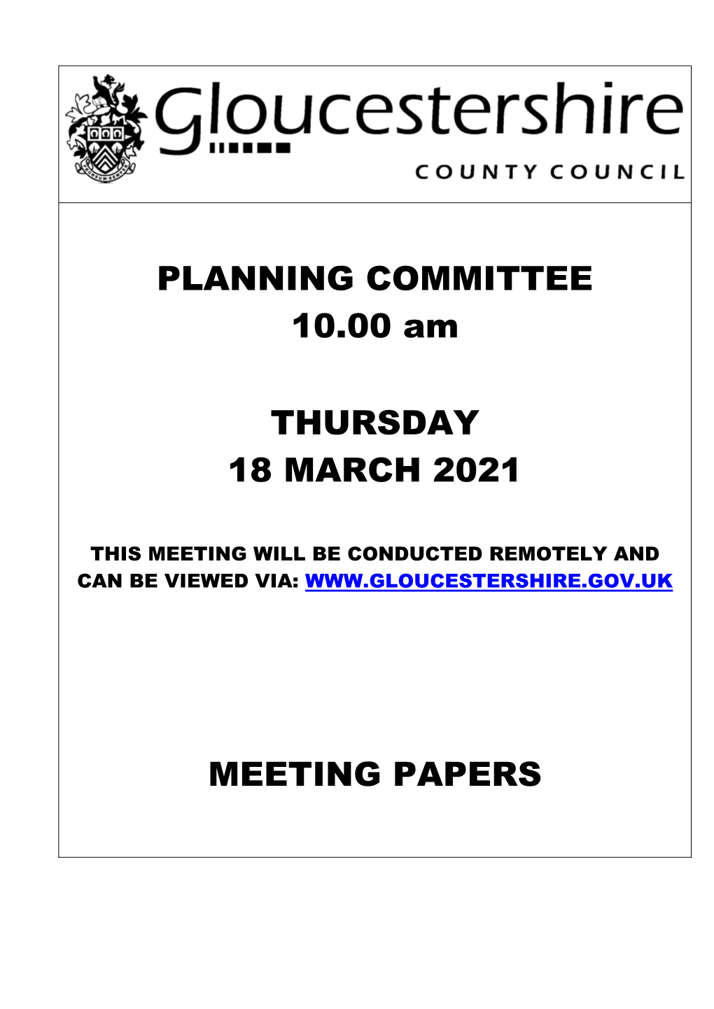 PLANNING COMMITTEE 10.00 Am THURSDAY 18 MARCH 2021