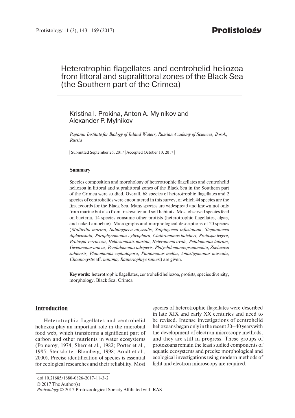 Protistology Heterotrophic Flagellates and Centrohelid Heliozoa From