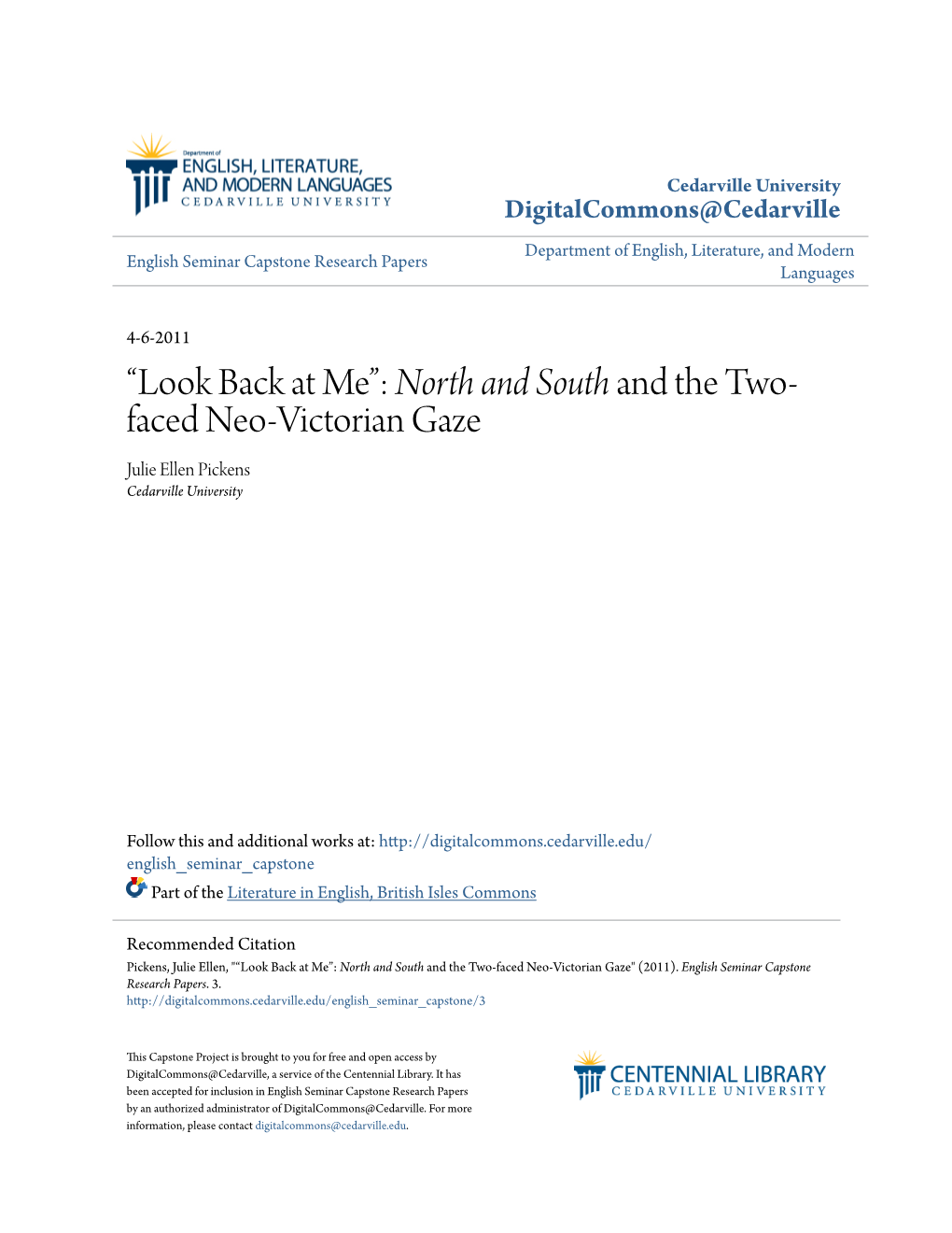 North and South and the Two-Faced Neo-Victorian Gaze" (2011)
