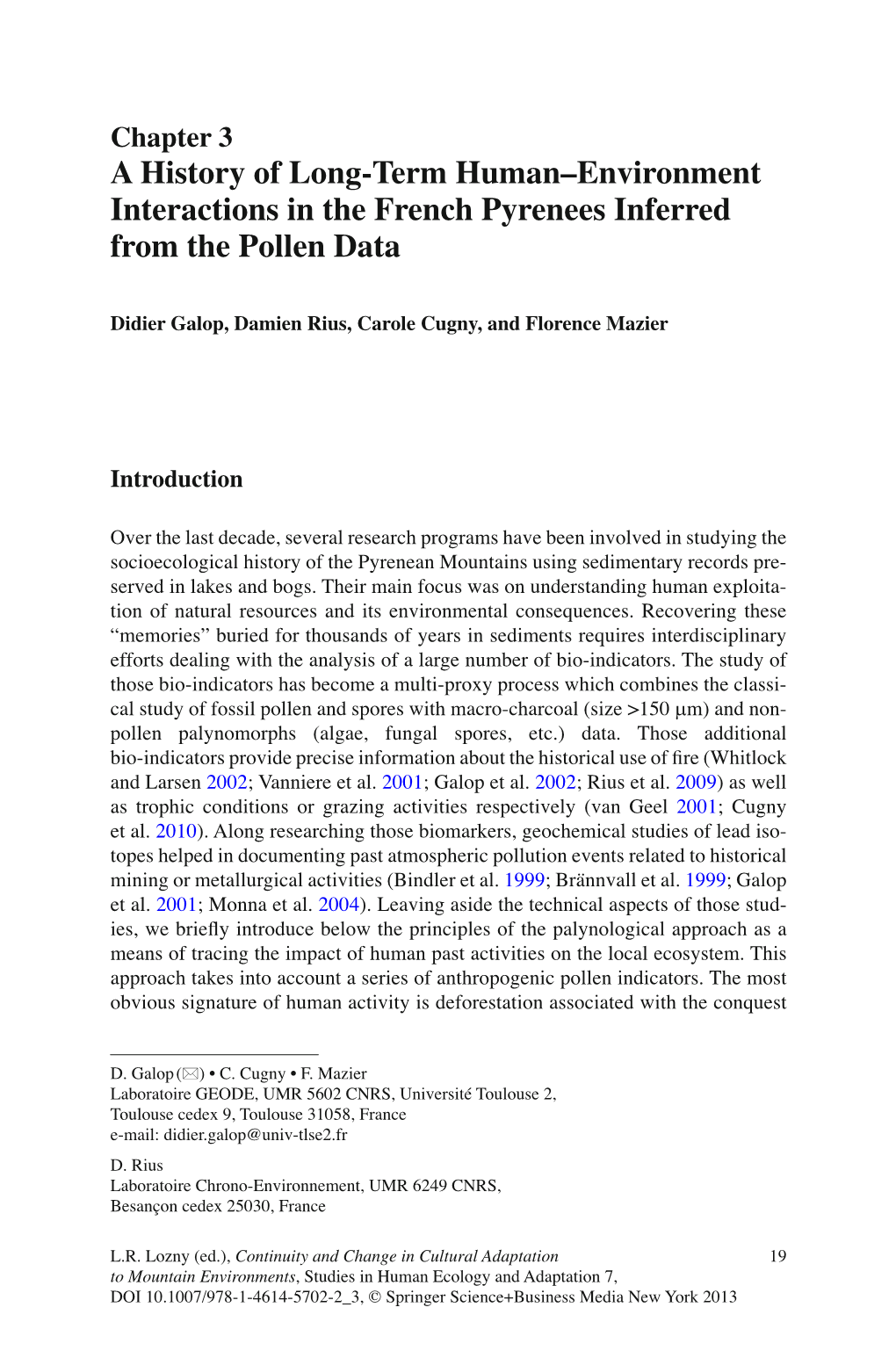 A History of Long-Term Human–Environment Interactions in the French Pyrenees Inferred from the Pollen Data